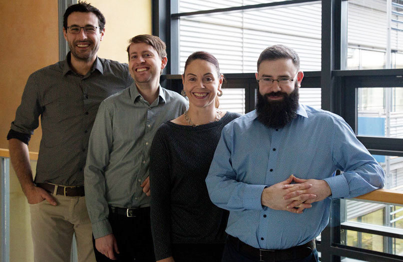 <p>KLAS-Team, from left to right: Rodrigo Perez-Garcia (MPIKG/TU-Berlin), Dr.Tom Robinson (MPIKG), Katja Schulze (MPIKG), Dr. Arren Bar-Even (MPIMP)</p>