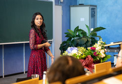 Umarah Mubeen at her lecture during the award ceremony