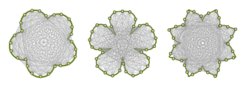 Illustration of visibility graphs for different flowers. On the contour (green), nodes are evenly spaced and connected by edges when they do not touch or intersect the contour.